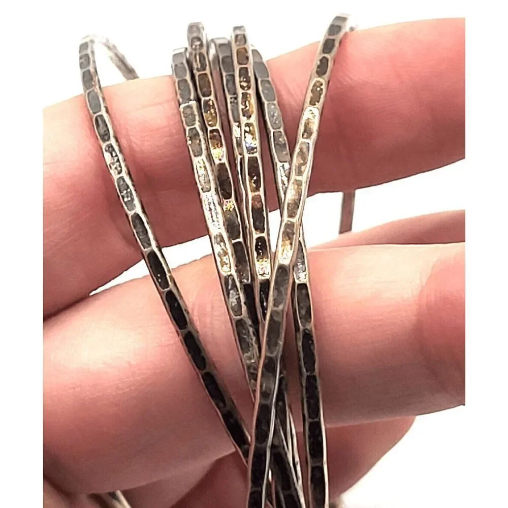 Interlocked Set of 7 Silver Bangle Bracelets 2.6in dia